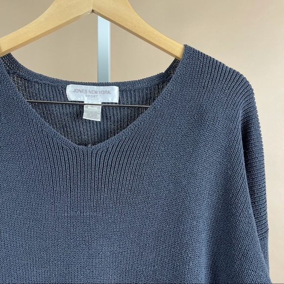Vintage Jones NY 90’s Large Slouchy Jersey Stretch Boxy V Neck Sweater Pockets - Picture 5 of 5